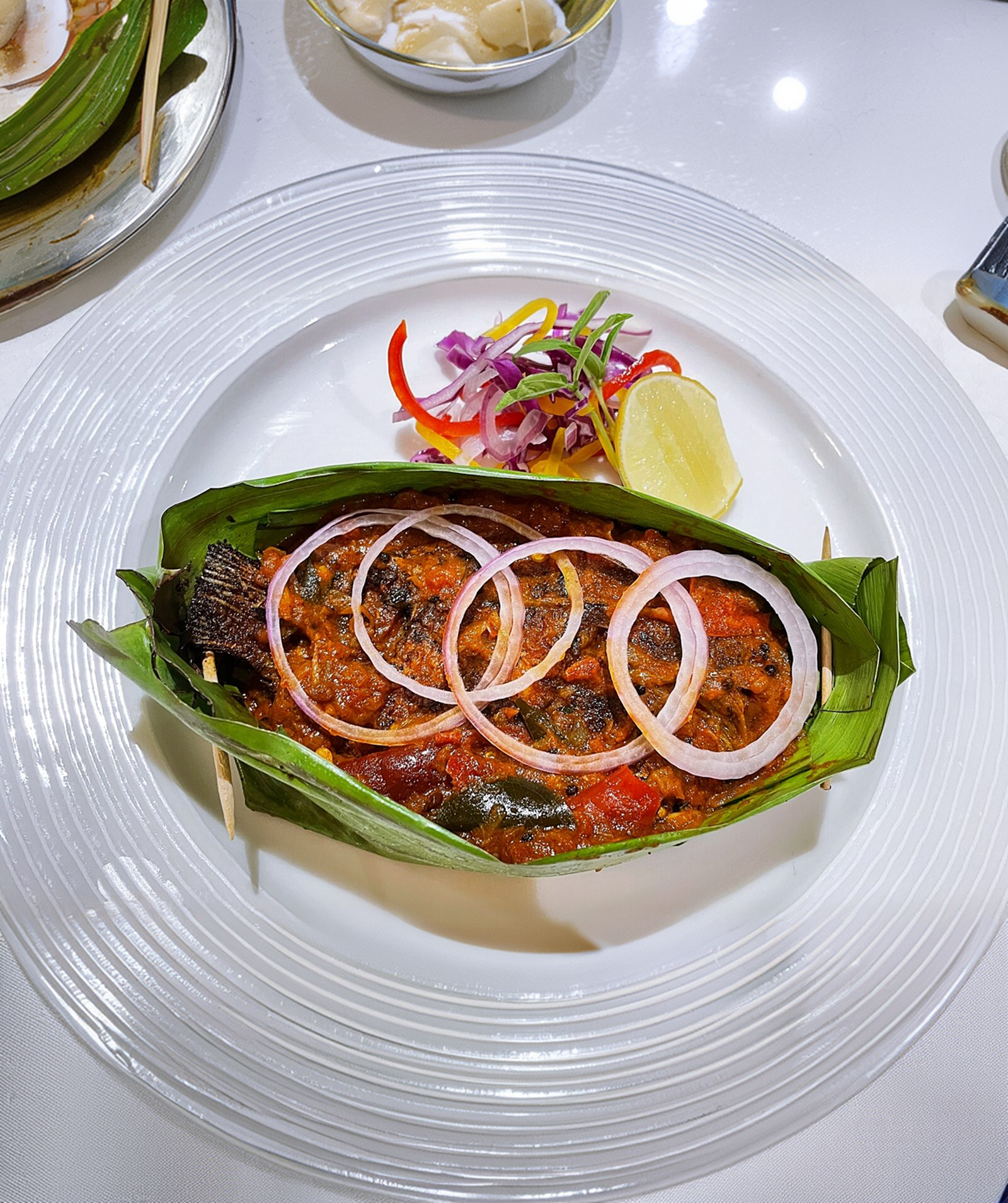 Fresh Kerala seafood traditional meal at Mundro's Haven's homestay Munroe Island